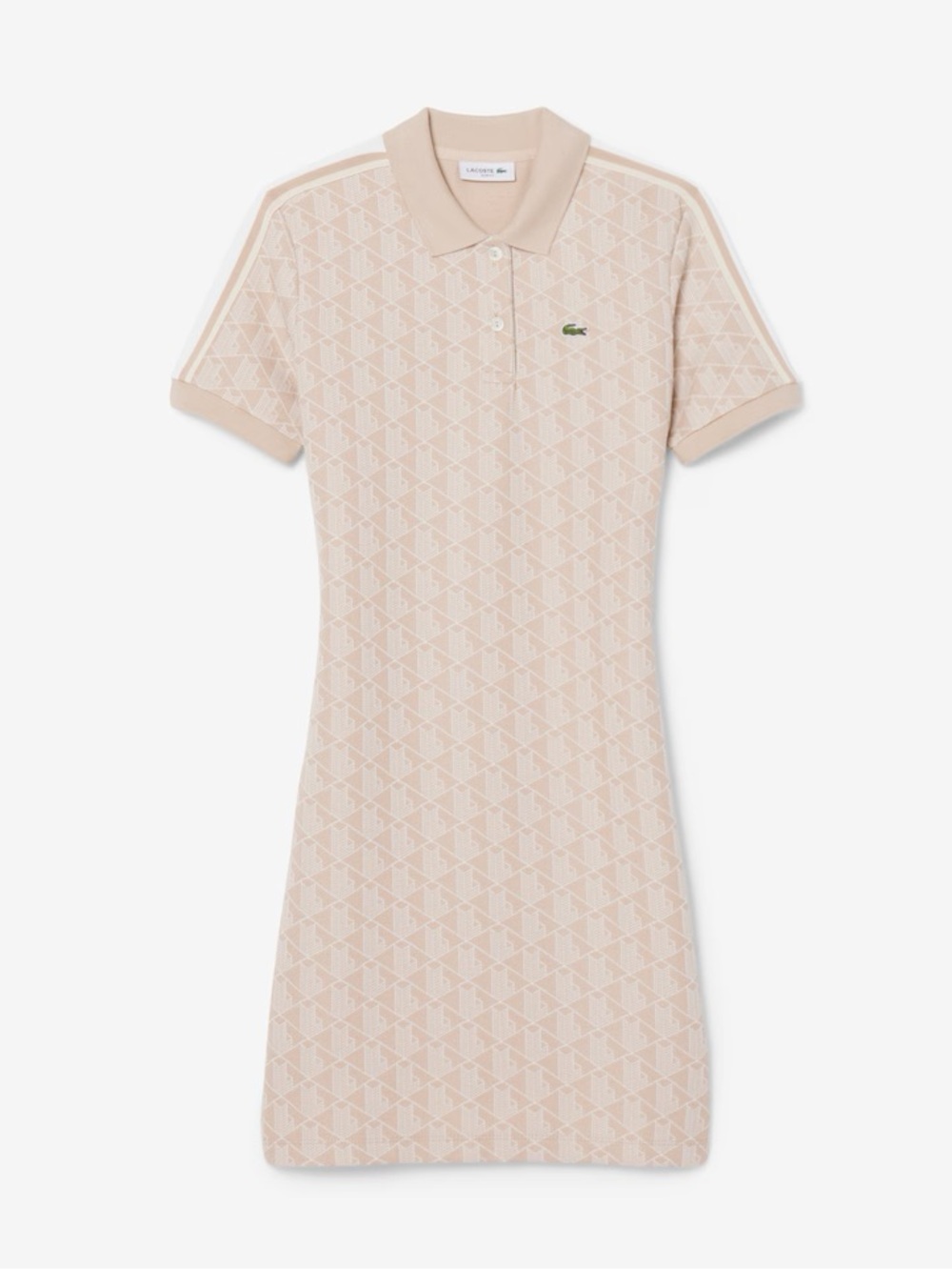 NWT Lacoste Monogram Polo Dress Beige Slim Fit Size 34 - XS - Picture 1 of 11